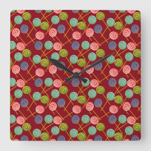 Horloge Carrée Motif de bonbons motif Lollies lollipop 10
