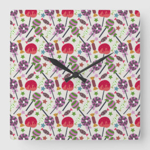 Horloge Carrée Motif de bonbons   motif Lollies   lollipop 11