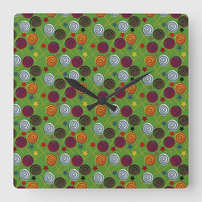 Horloge Carrée Motif de bonbons | motif Lollies | lollipop 39 (Recto)