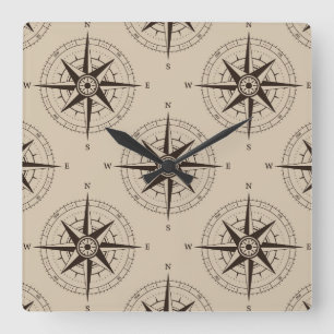 Horloge Carrée Motif de boussole de navigation