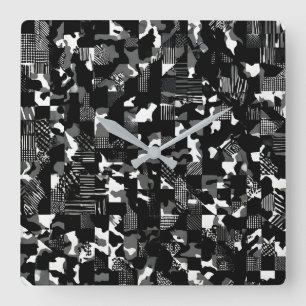 Horloge Carrée Motif de camouflage noir et blanc "Fractura"