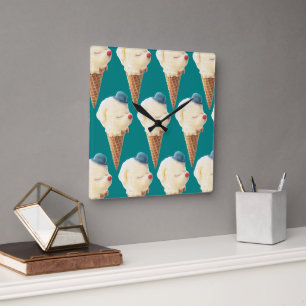 Horloge Carrée Motif de chiot à crème glacée