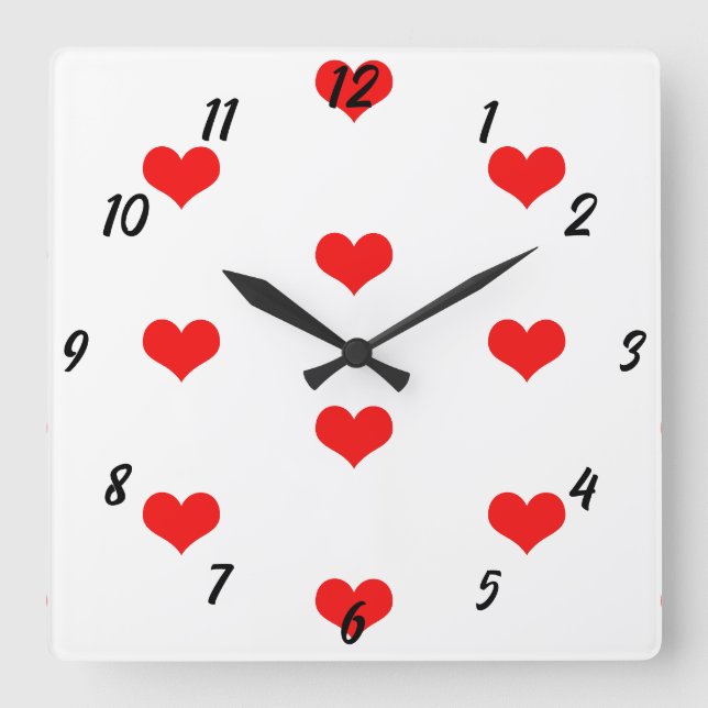 Horloge Carrée Motif de coeur mignon rouge blanc personnalisé Val (Recto)