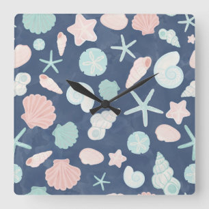 Horloge Carrée motif de coquillages