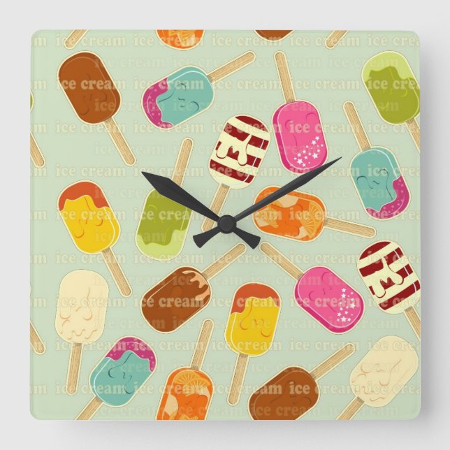 Horloge Carrée Motif de crème glacée (Recto)