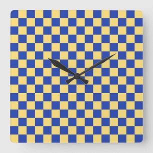 Horloge Carrée Motif de damier jaune et bleu