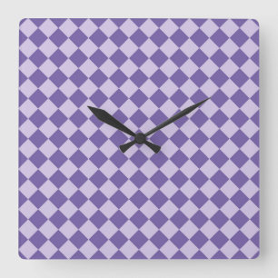 Horloge Carrée Motif de diamants de Checker Violet