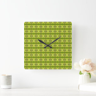 Horloge Carrée Motif de feuilles de palmier vertes tropicales au