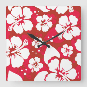 Horloge Carrée Motif de fleurs de ketmie