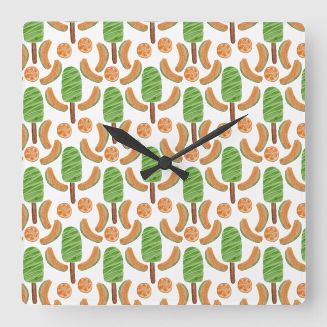 Horloge Carrée Motif de glace | Motif de sucettes | Sucette 17 (Recto)