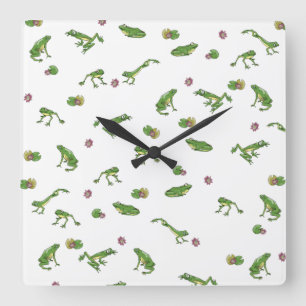 Horloge Carrée Motif de grenouille verte