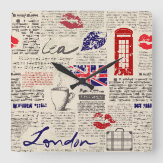 Horloge Carrée Motif de journal londonien