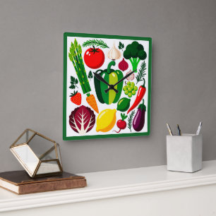 Horloge Carrée Motif de légumes