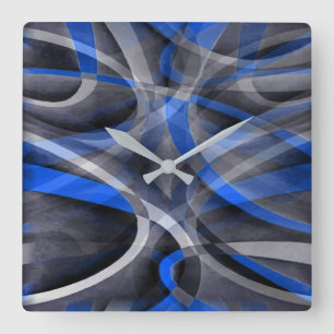 Horloge Carrée Motif de ligne incurvée bleu cool sur le thème des