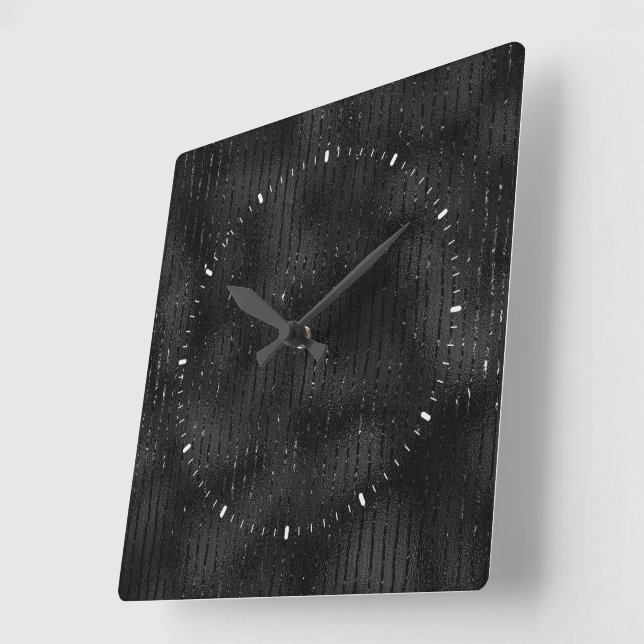 Horloge Carrée Motif de luxe en faux parties scintillant noir (Angle)