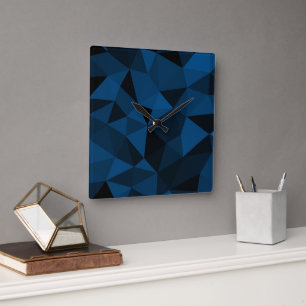 Horloge Carrée Motif de maille géométrique bleu foncé et noir