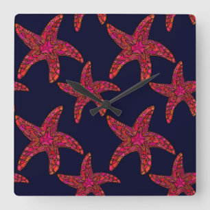 Horloge Carrée Motif de style d'étoiles de mer