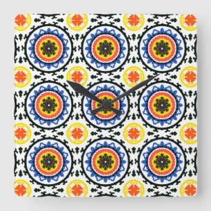 Horloge Carrée Motif de Suzani
