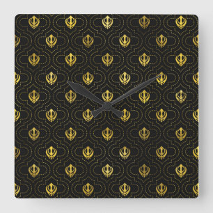 Horloge Carrée Motif de symbole de Khanda d'or