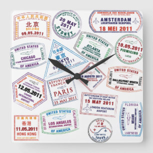 Horloge Carrée Motif de tampon de passeport Imprimer