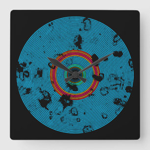 Horloge Carrée Motif de texture bleu Multicolor Vinyl Disk