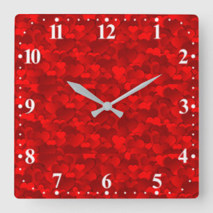 Horloge Carrée Motif de texture de coeurs d'amour rouge romantiqu