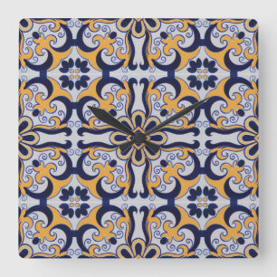 Horloge Carrée motif de tuiles portugaises