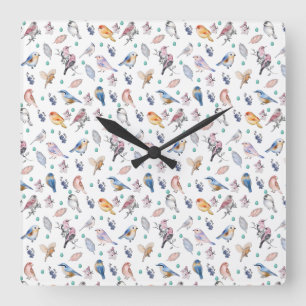 Horloge Carrée Motif des oiseaux de printemps