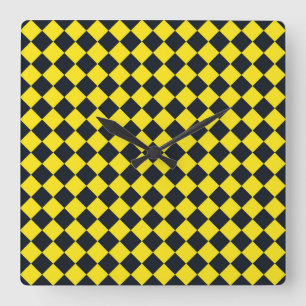 Horloge Carrée Motif diamant à carreaux jaune noir