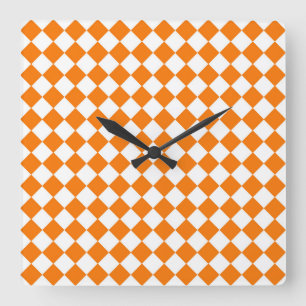 Horloge Carrée Motif diamant à carreaux orange et blanc