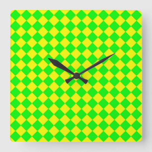 Horloge Carrée Motif diamant jaune-vert Checker