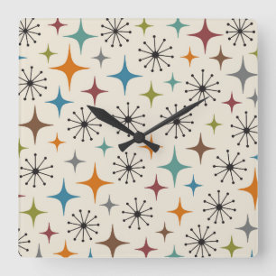 Horloge Carrée Motif en étoile éclatée de style Mid Century Moder