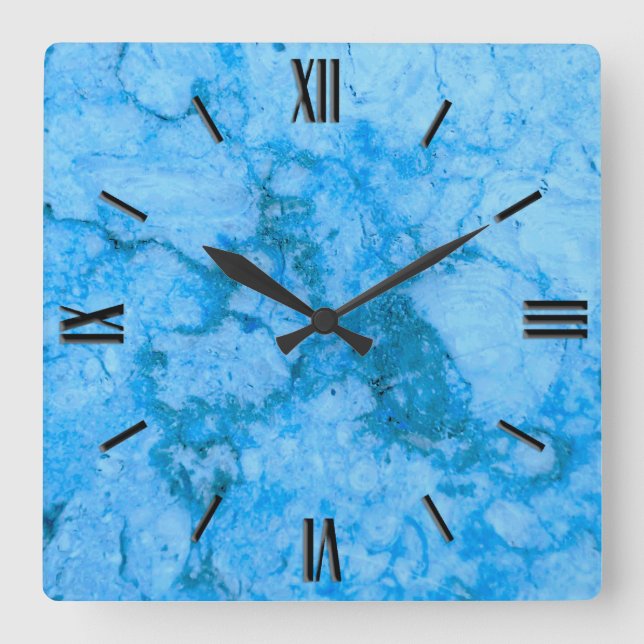 Horloge Carrée Motif en pierre de Gem, Granite de Blue Bahia (Recto)