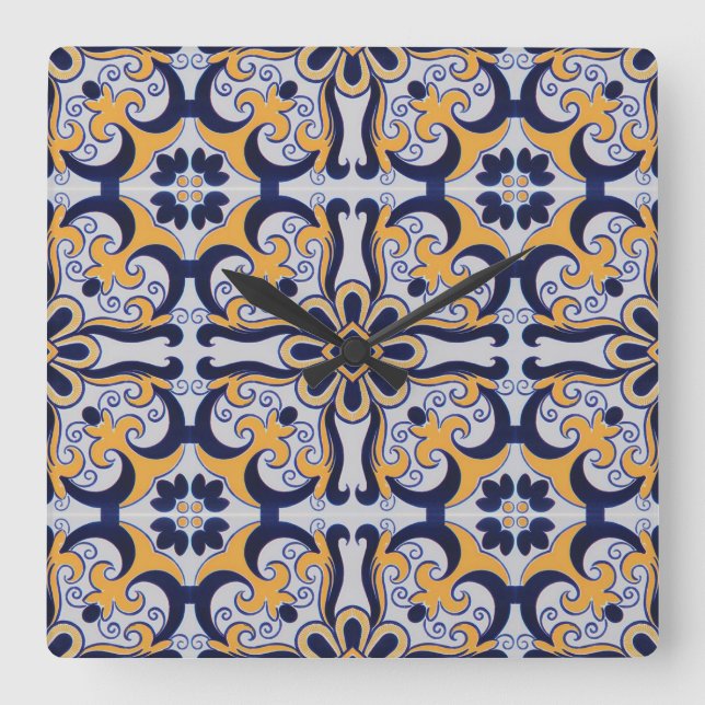 Horloge Carrée Motif en tuiles portugaises (Recto)