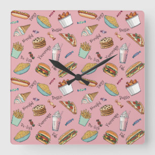 Horloge Carrée Motif Fabuleux des Favoris des Foodies