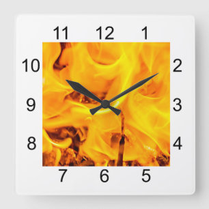 Horloge Carrée Motif Feu Et Flames