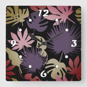 Horloge Carrée Motif feuille tropical sans couture