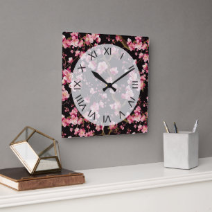 Horloge Carrée Motif Fleur de Cerisier Sakura