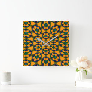 Horloge Carrée Motif Fleurs Abstraites uniques