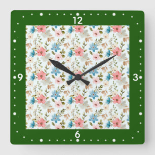 Horloge Carrée Motif floral de fleurs sauvages à l'aquarelle