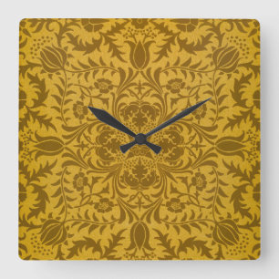 Horloge Carrée Motif floral doré orné avec symétrie