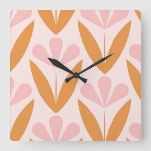 Horloge Carrée motif floral scandinave, style rétro, moyen centen