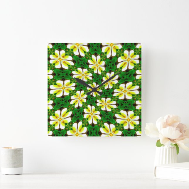 Horloge Carrée Motif frangipanier jaune (Maison)