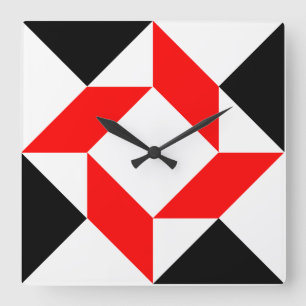Horloge Carrée Motif géométrique d'abrégé sur noir rouge blan