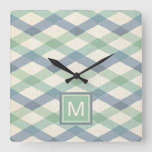 Horloge Carrée Motif géométrique en pastel du monogramme  
