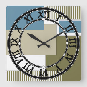 Horloge Carrée Motif géométrique gris olive