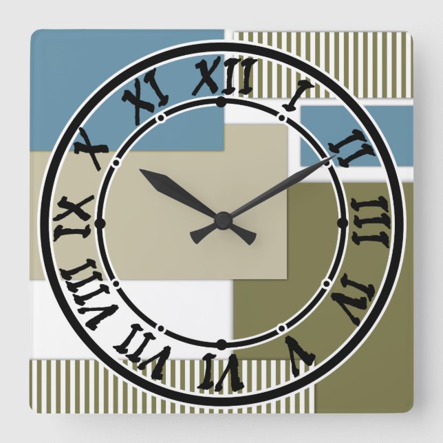Horloge Carrée Motif géométrique gris olive (Recto)