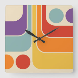 Horloge Carrée motif géométrique les années 70 style Vintage rétr