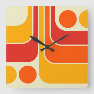 Horloge Carrée motif géométrique les années 70 style Vintage rétr