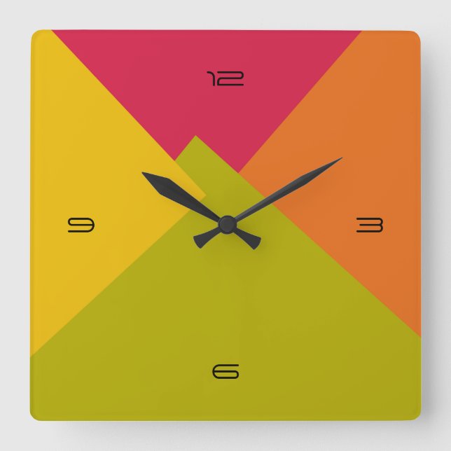 Horloge Carrée Motif géométrique moderne couleur rétro #2 (Recto)